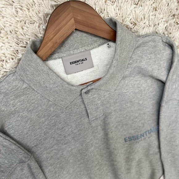 Fear of God Essentials Core Collection Long Sleeve Polo Dark Heather Oat… - Picture 5 of 10